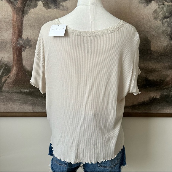 American Eagle Outfitters Cream Lace Trim Blouse - Picture 3 of 4